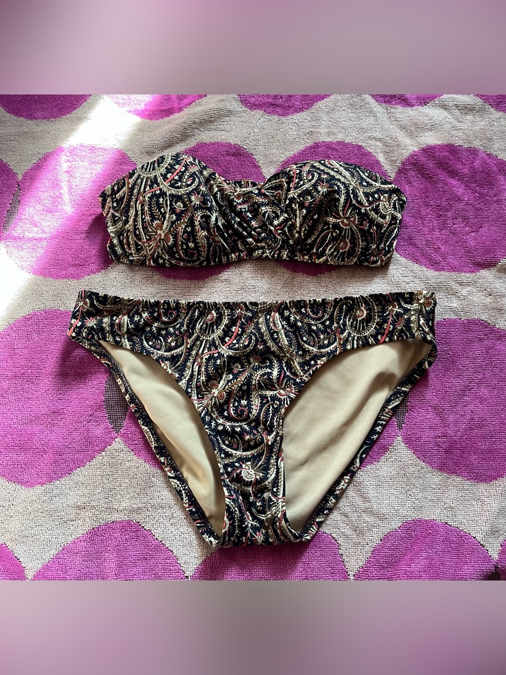 J.Crew 2 Piece Swimsuit in Black Brown Coral Floral Paisley Print